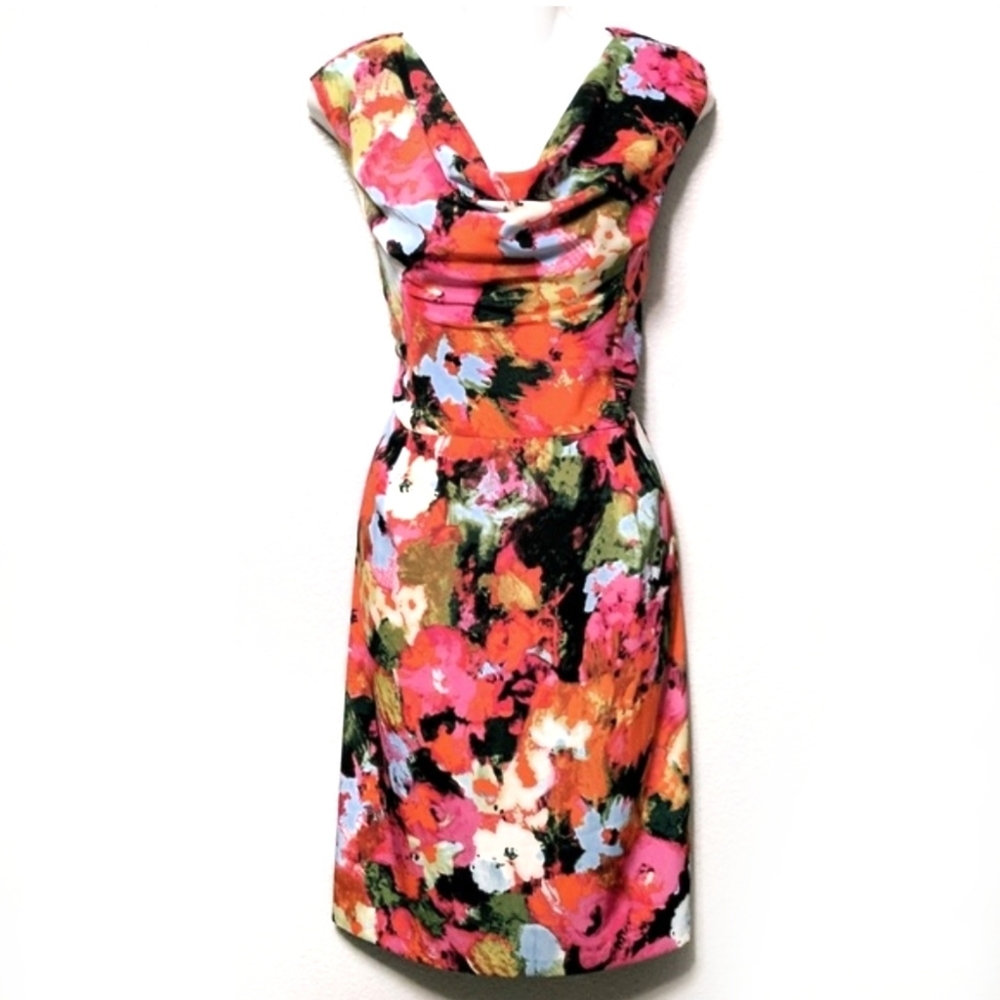 Jones Wear Floral Drape Cap Sleeve Spring Dress